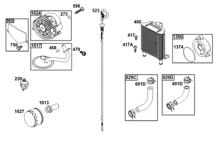 Lubrication Group Diagram and Parts List for 61H475-0001-J1 400000 - 699999 Briggs and Stratton Engine